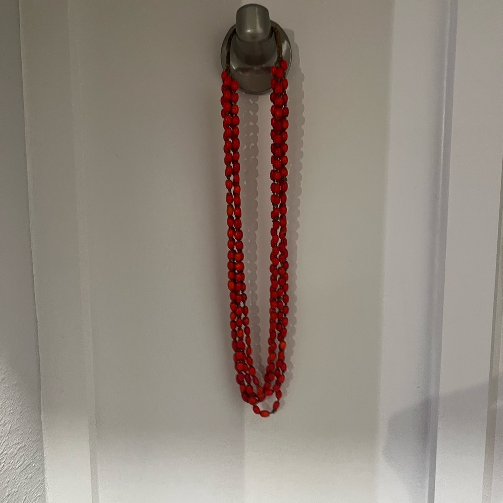 Handmade African Red Beaded Necklace | Multi Strand Boho Statement.